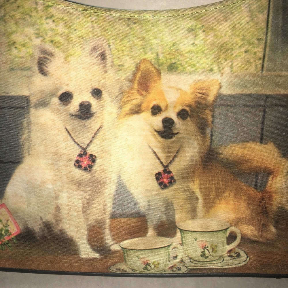 Pair Of Chihuahuas Shoulder Hand Bag Purse Dogs with Jeweled Collars